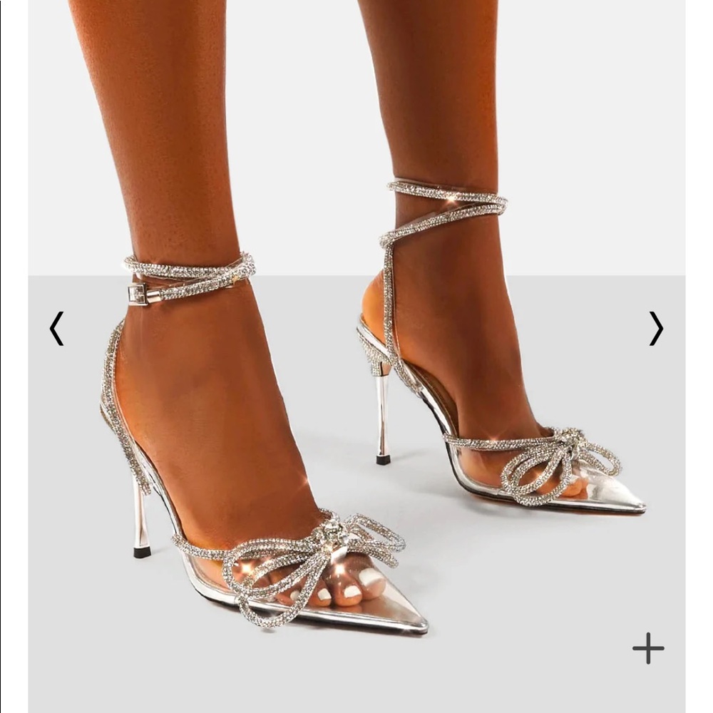 Public Desire |MIDNIGHT CLEAR PERSPEX WRAP AROUND DIAMANTE BOW HIGH HEEL sparkle
